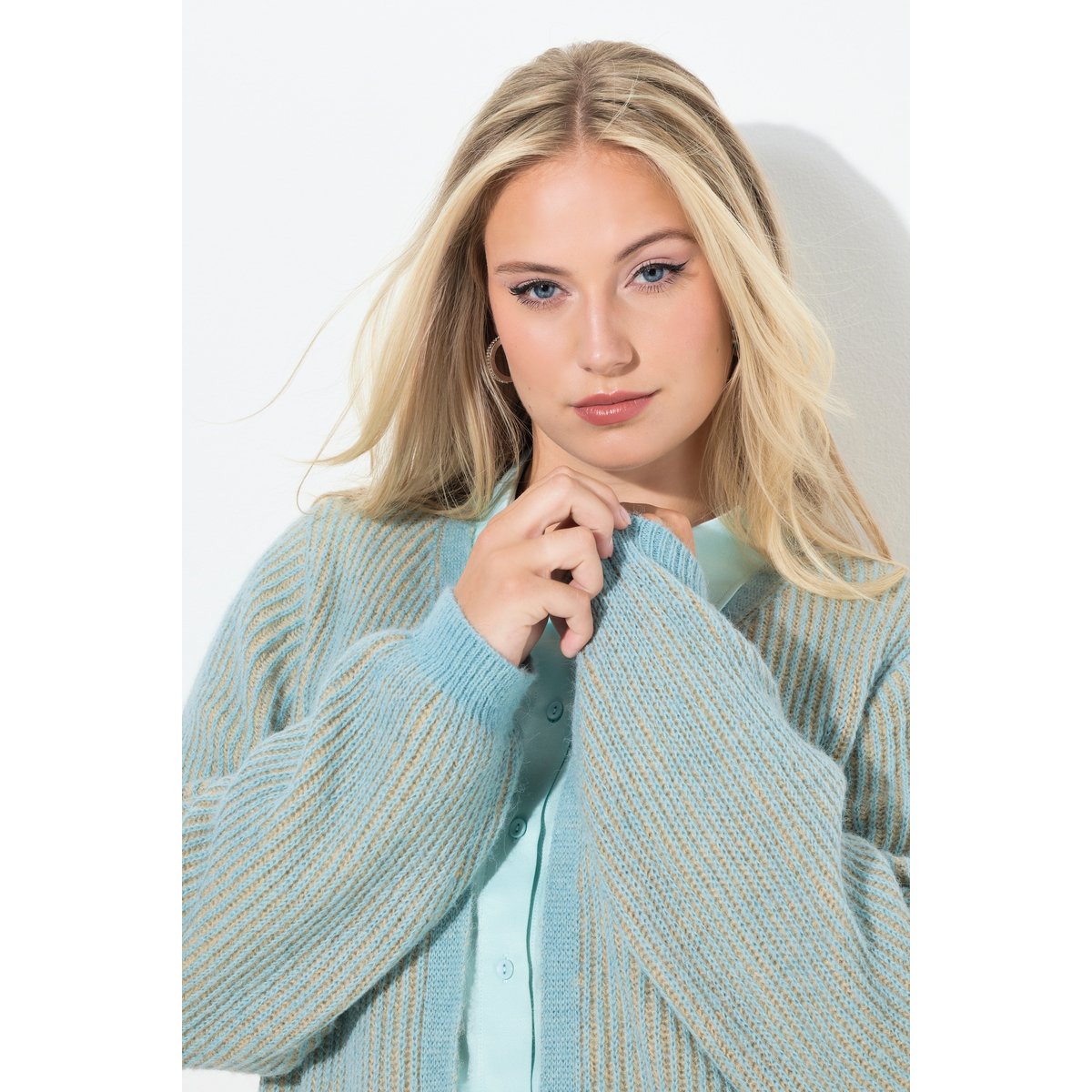 Cardigan long en maille côtelée double face bleu turquoise, ULLA POPKEN