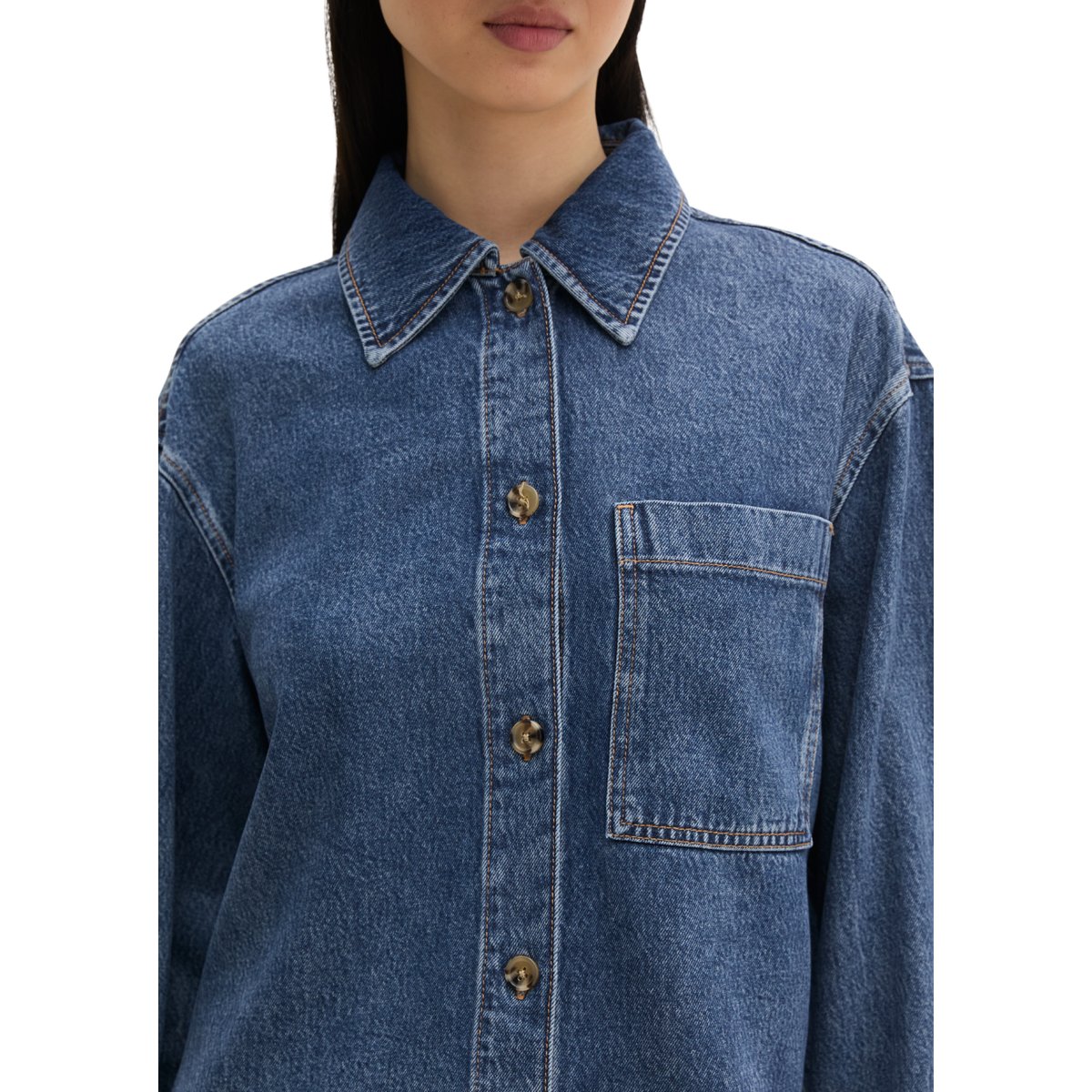 Blouse en jean regular en mélange Lyocell-Organic-Cotton bleu, MARC O'POLO