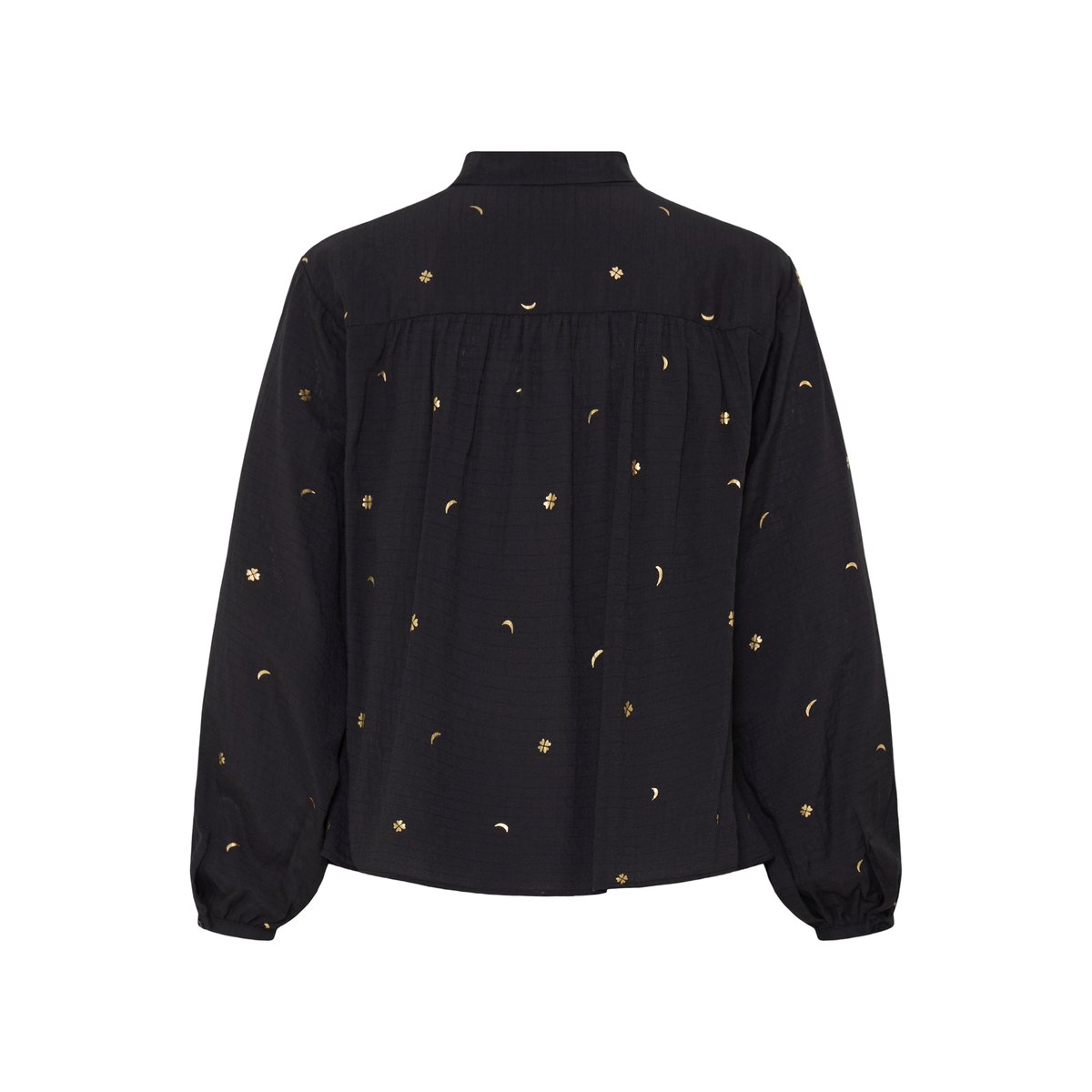 Chemise à manches longues noir black w. gold foil, ICHI