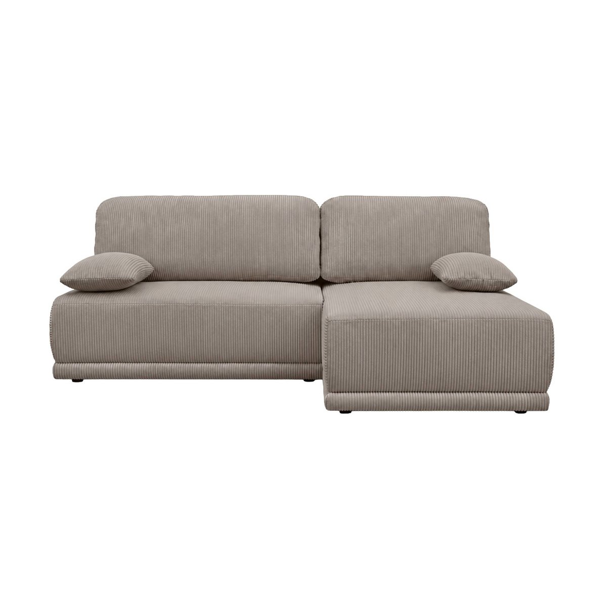 Banquette canapé d'angle droit convertible 3 places velours côtelé avec coffre NELSON taupe, SWEEEK