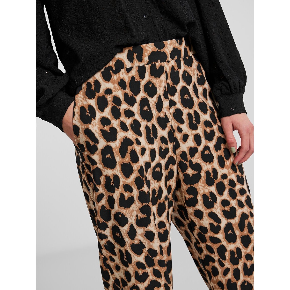 Pantalon léopard, taille haute imprimé léopard, PIECES