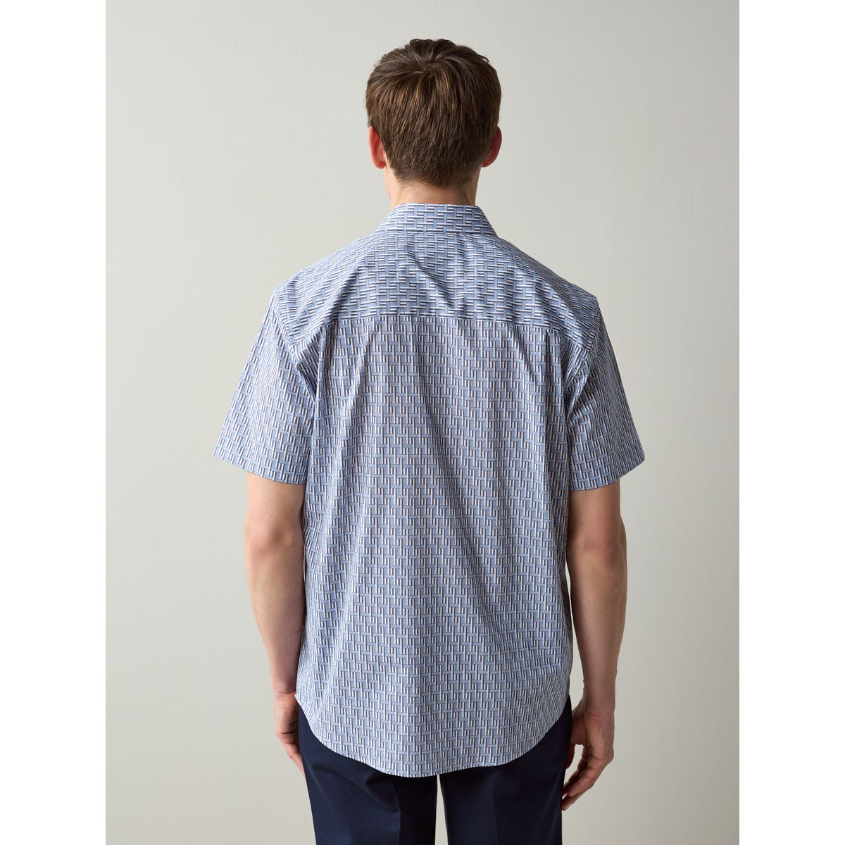Chemise en coton imprimée à manches courtes bleu géométrique, NEXT