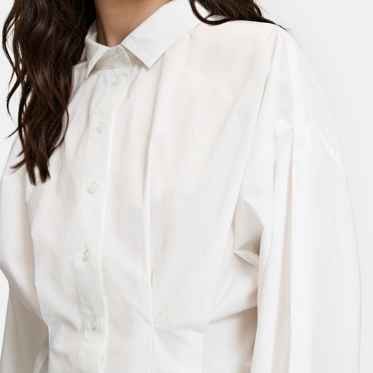Chemise manches longues cintrée avec plis blanc, LA REDOUTE COLLECTIONS