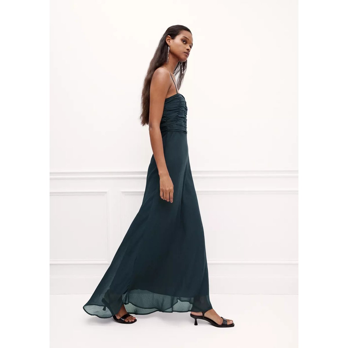 Robe à bretelles à panneau froncé gris anthracite, MANGO TEEN