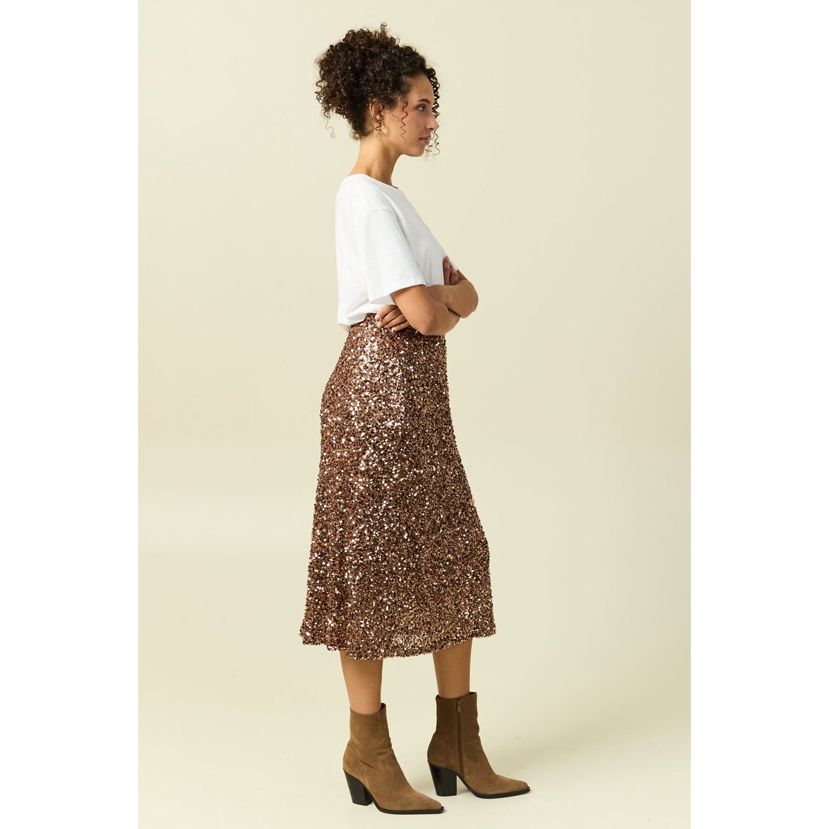 Jupe à sequins doublée vieux rose, BONOBO