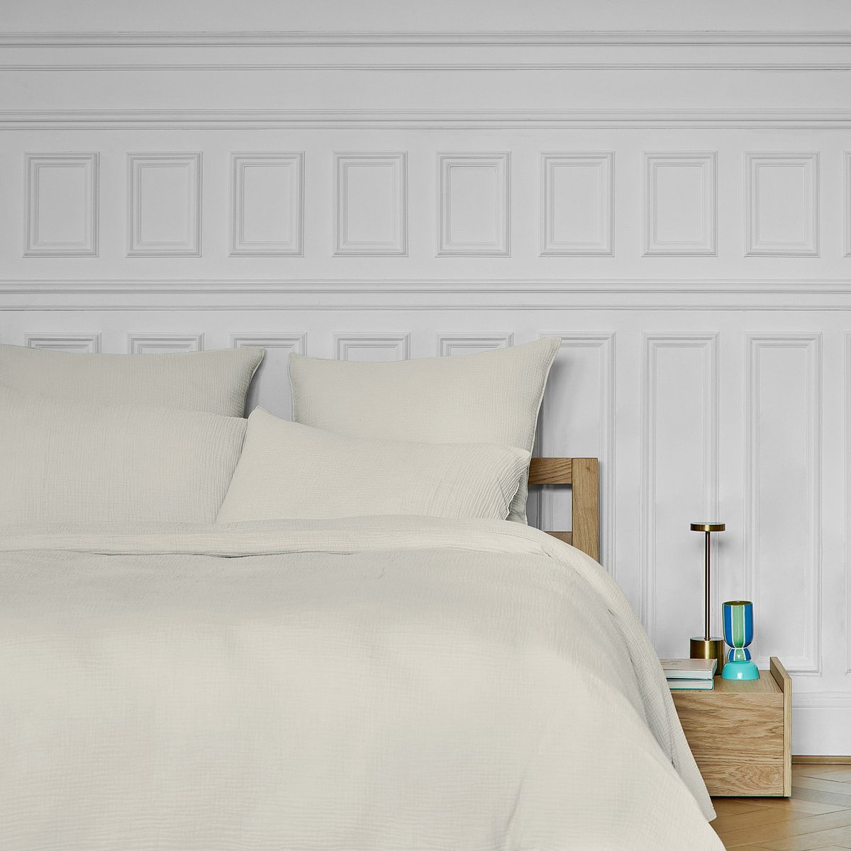 Taie d'oreiller en satin de coton ARIELLE crème, HABITAT