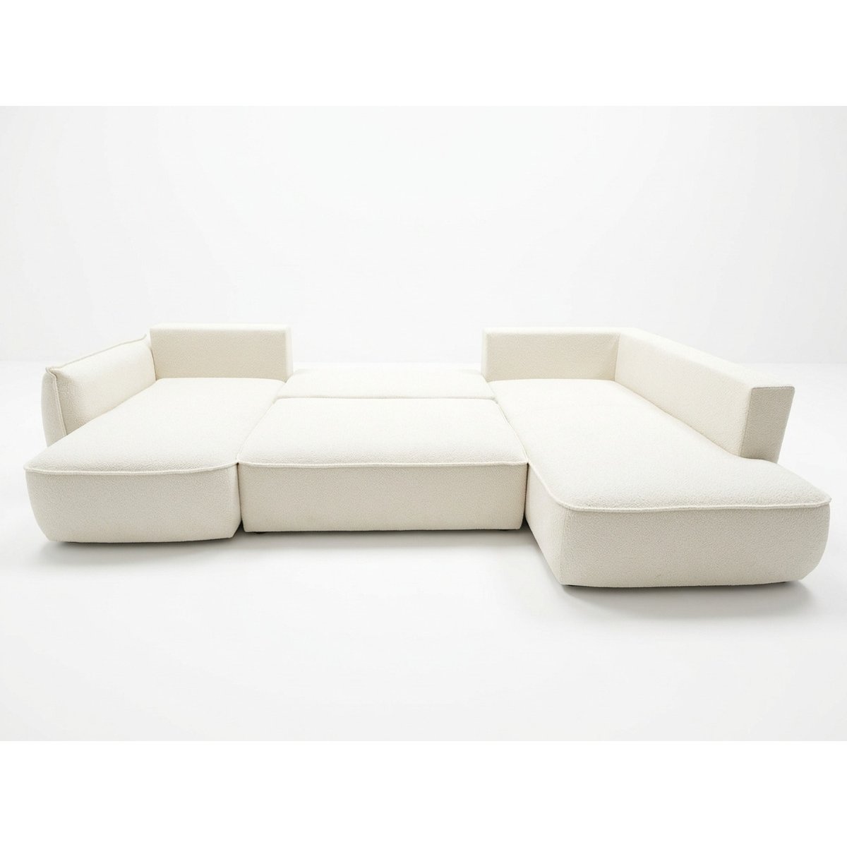 Canapé d'angle convertible 5 places en tissu chenille, ESMEE blanc, BOBOCHIC