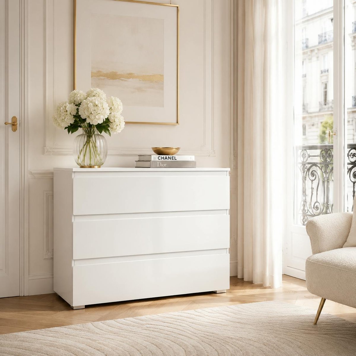 Commode moderne blanche 3 tiroirs ALVA blanc, PIER IMPORT