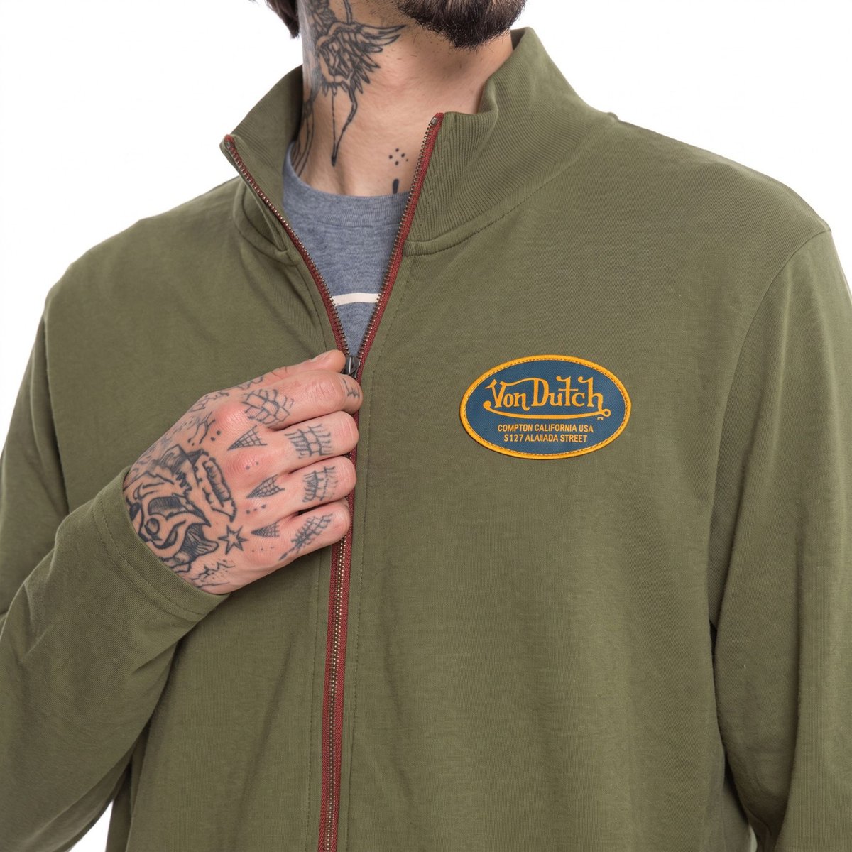 Sweatshirt coton WYATT kaki/rouge/beige, VON DUTCH