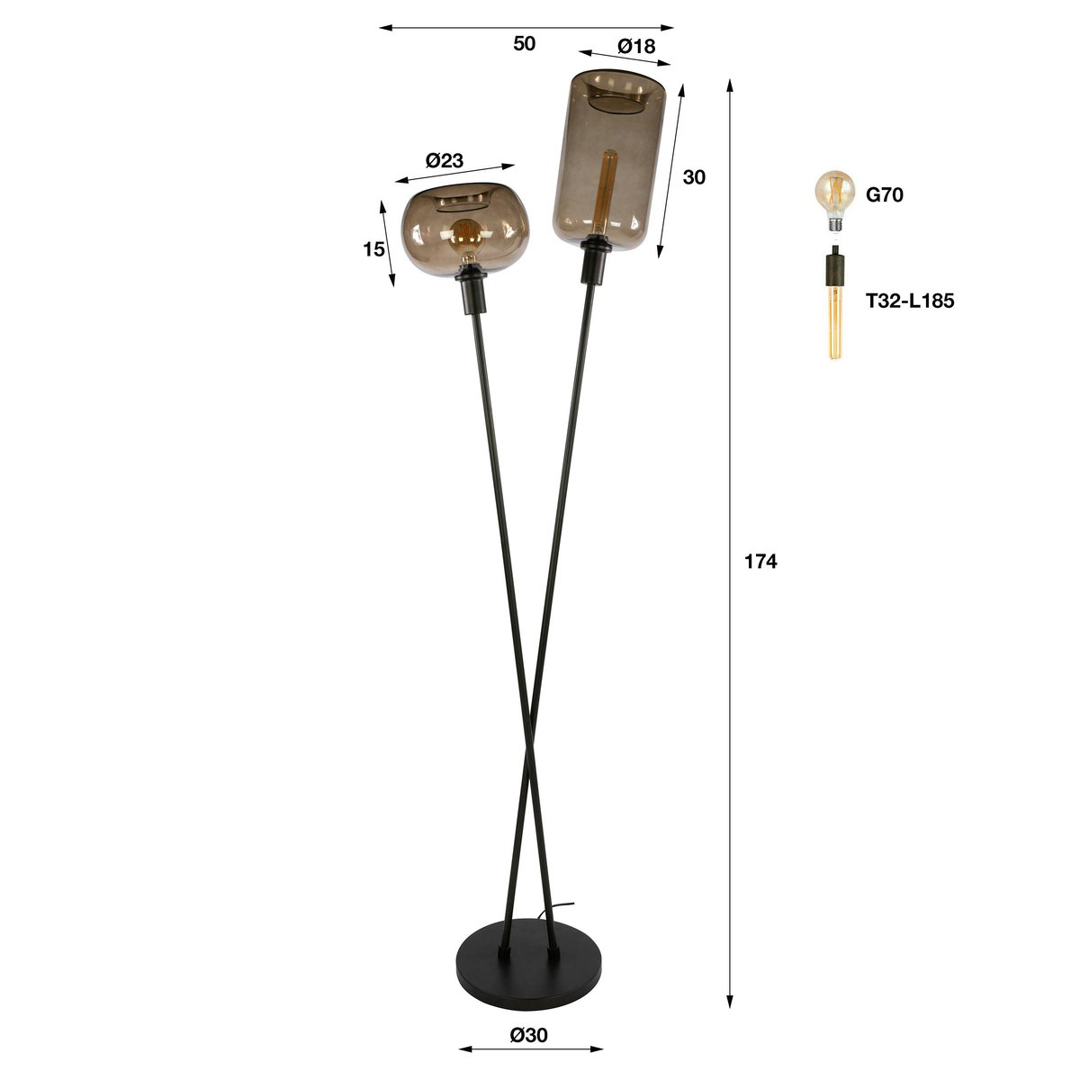 Lampadaire 2 abat-jour en verre NIAGARA brun, PIER IMPORT