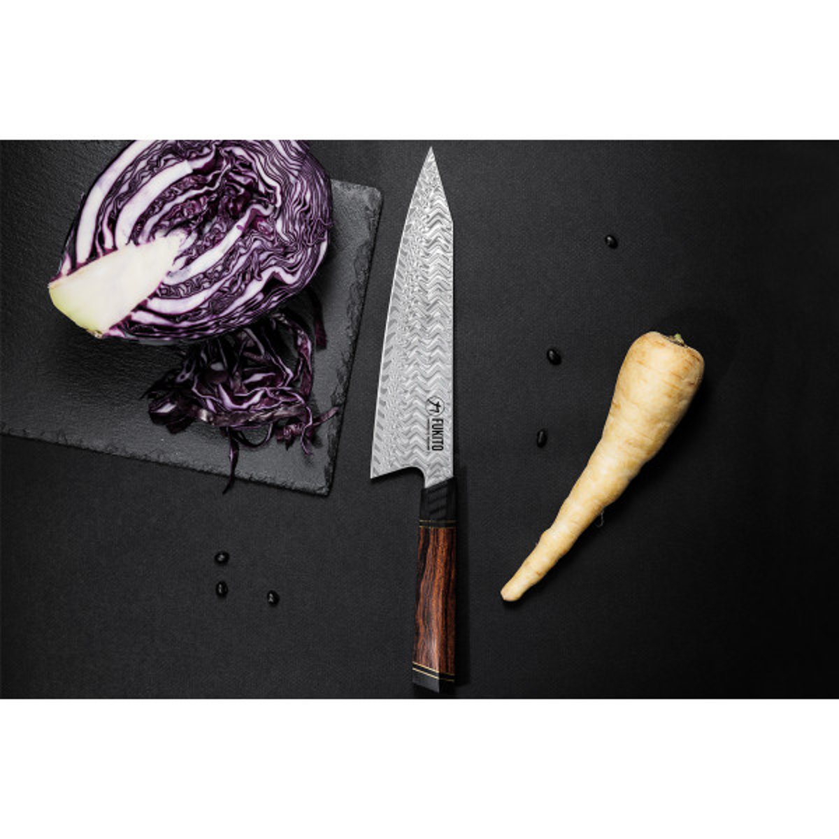 Couteau Desert Damas modèle chef kiritsuke 21cm bois, FUKITO