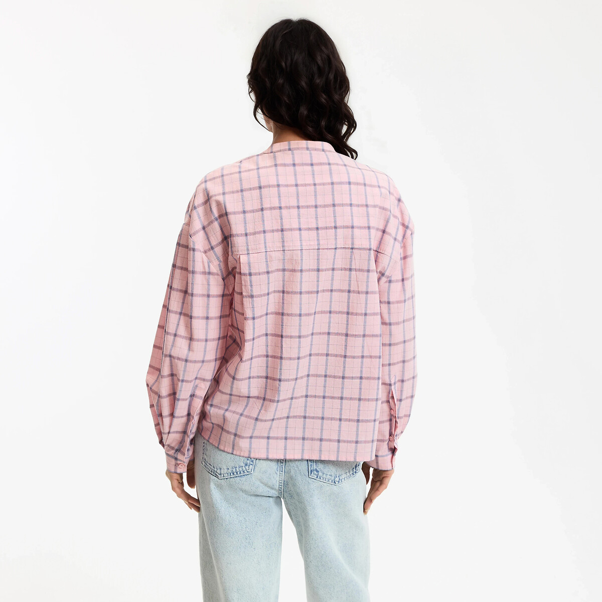 Chemise col rond manches longues à carreaux carreaux rose, LA REDOUTE COLLECTIONS