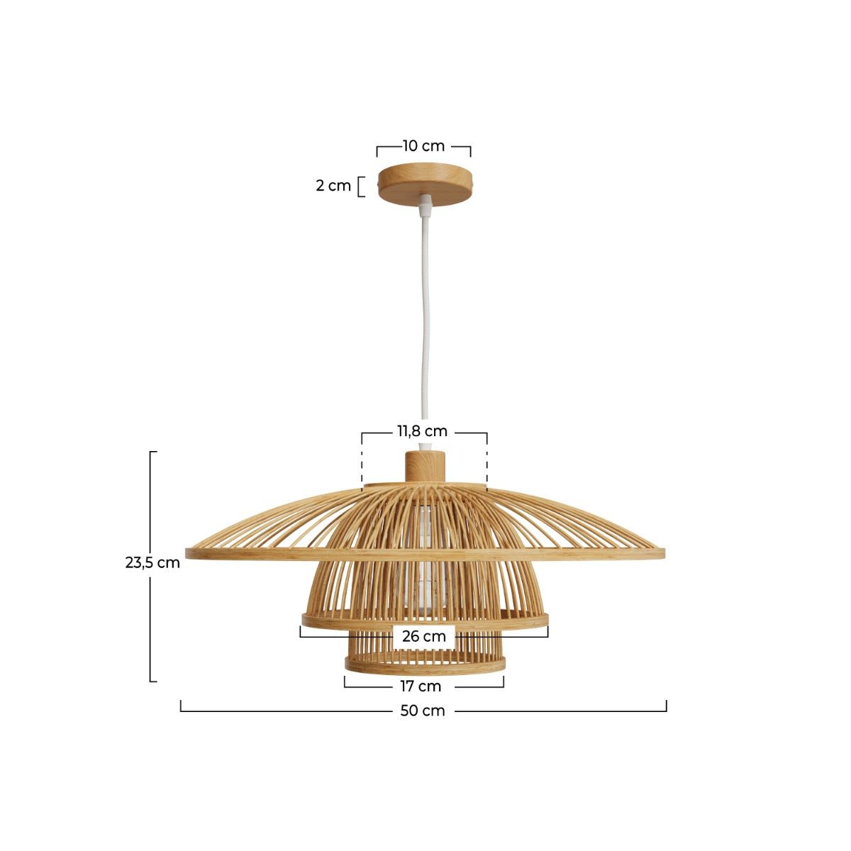 Suspension en bambou et métal D50 cm - MIRABEL naturel, MAISON PAVANE