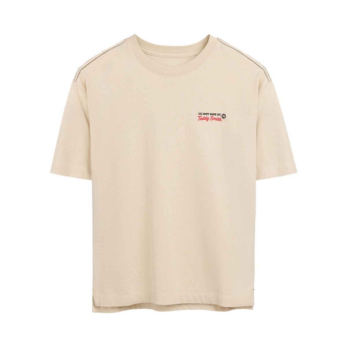 T-shirt en coton beige à col rond imprimé hot dog à la poitrine et au dos beige, TEDDY SMITH