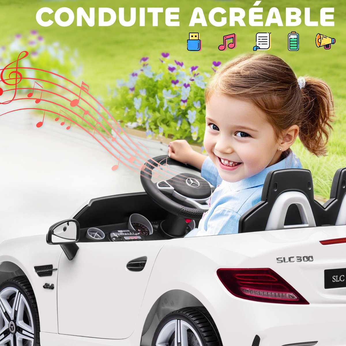Voiture électrique à conducteur assis PP blanc, AIYAPLAY
