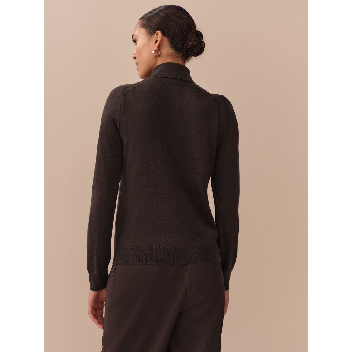 Pull col roulé mérinos n.premium marron chocolat, NEXT