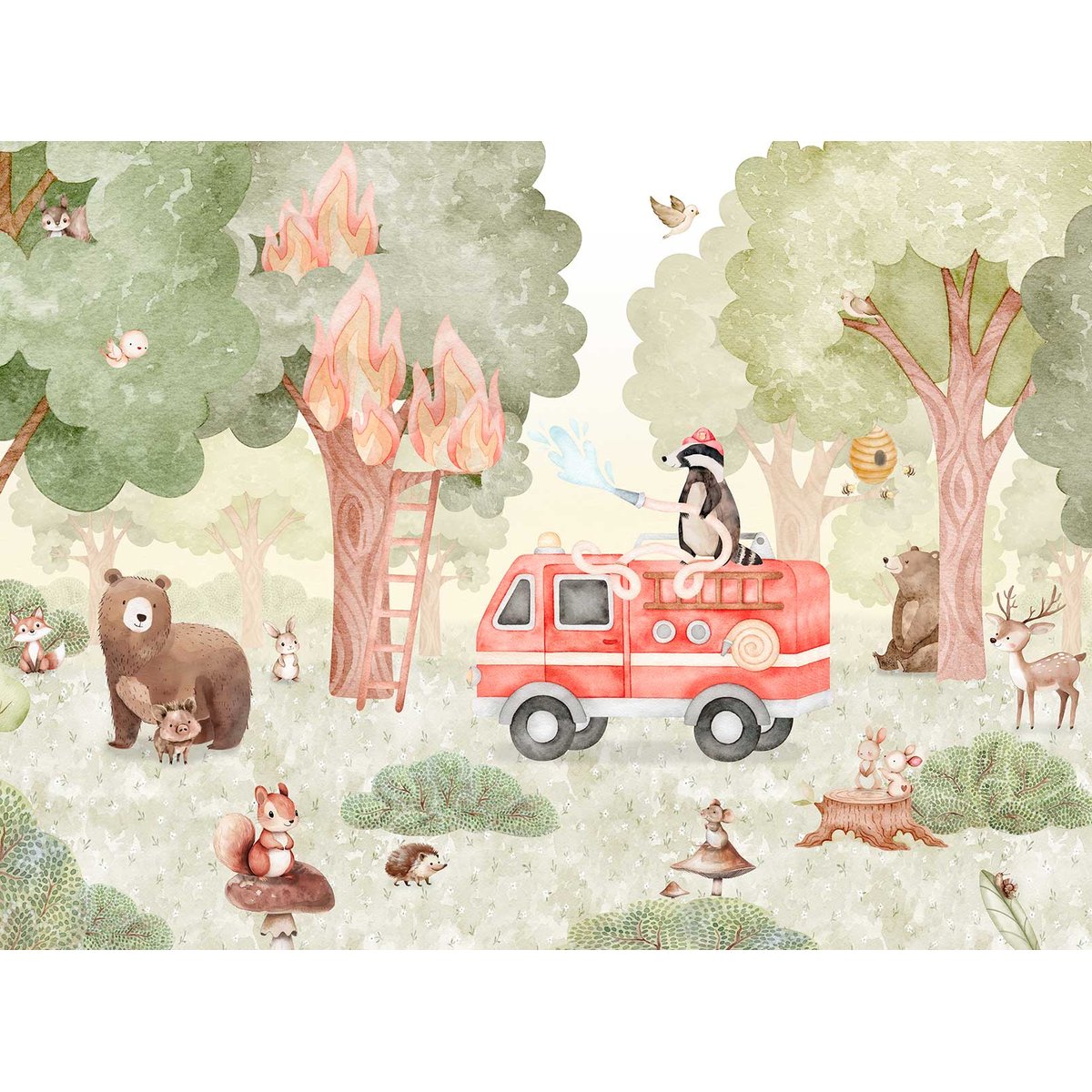 Papier peint animaux Les Sauveurs de la Forêt vert, HEXOA