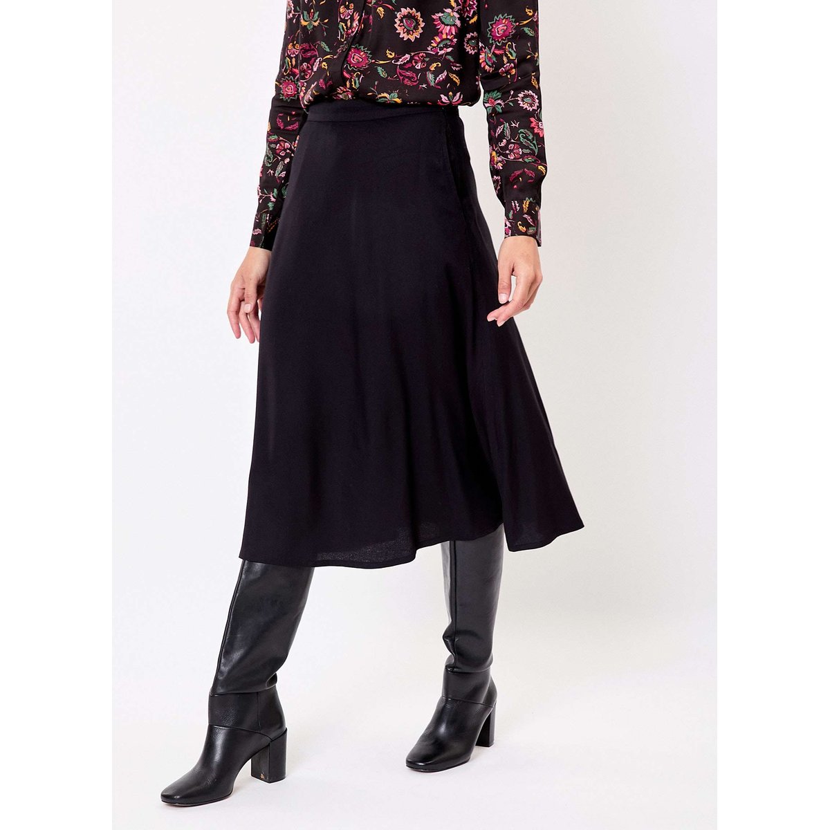Jupe midi fluide évasée AVA noir, PRINCESSE NOMADE