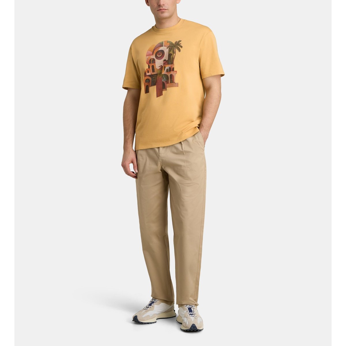 T-shirt sishart imprimé en coton jaune foncé, GALERIES LAFAYETTE