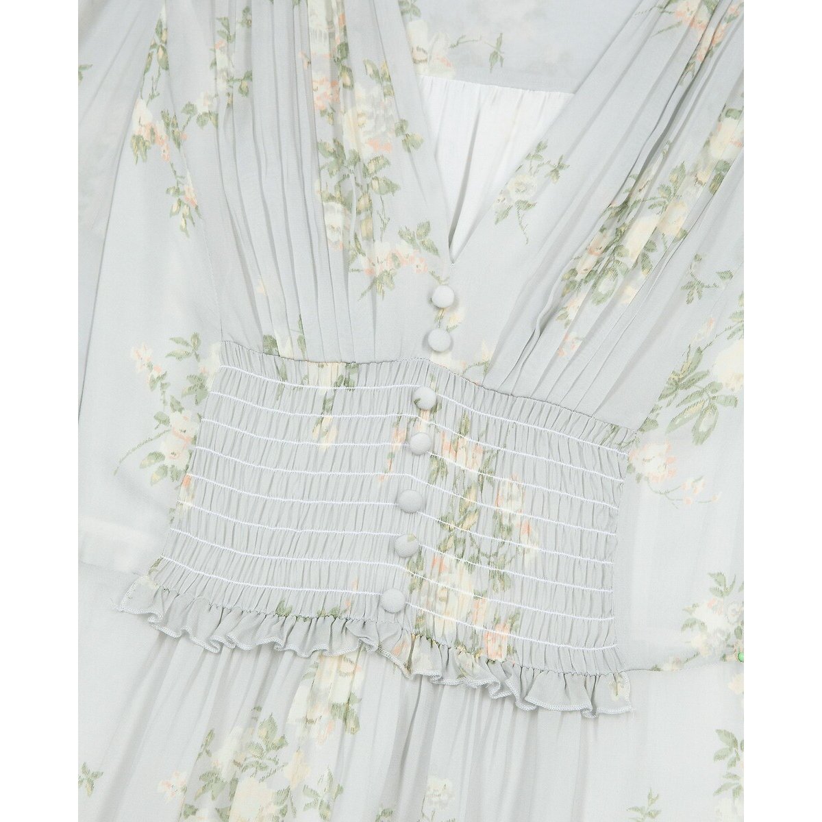 Floral Printed Mini Dress with V-Neck and Long Sleeves light blue, THE KOOPLES