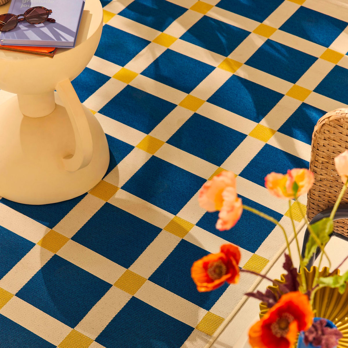 Tapis extérieur à motif damier POSITANO bleu, NAZAR RUGS