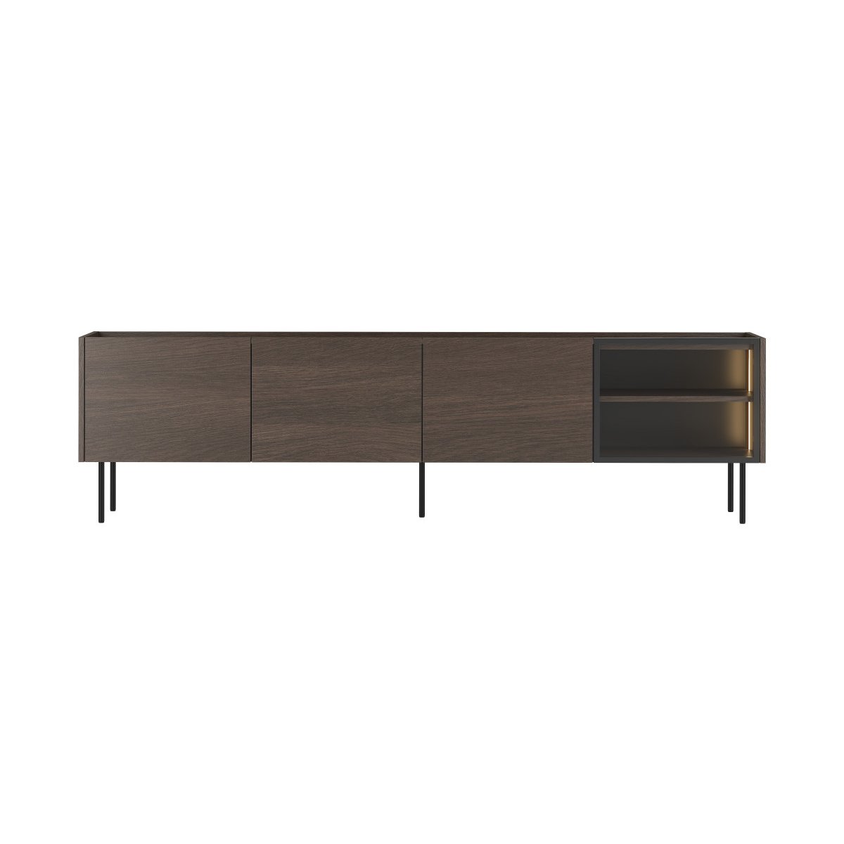 Meuble TV 220 cm , AURORA noir et noyer, BOBOCHIC