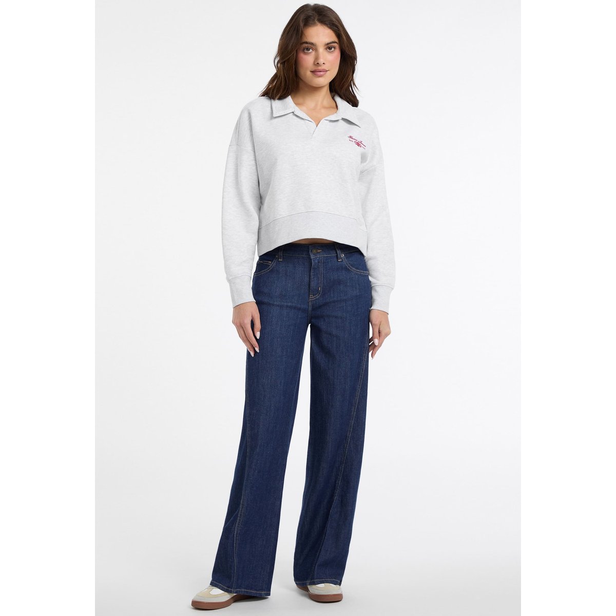 Sweat-Shirt Crop Col Polo gris, GUESS JEANS