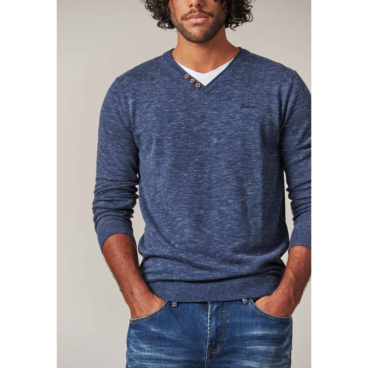 Pull basique en maille SINGLE indigo mel, DEELUXE