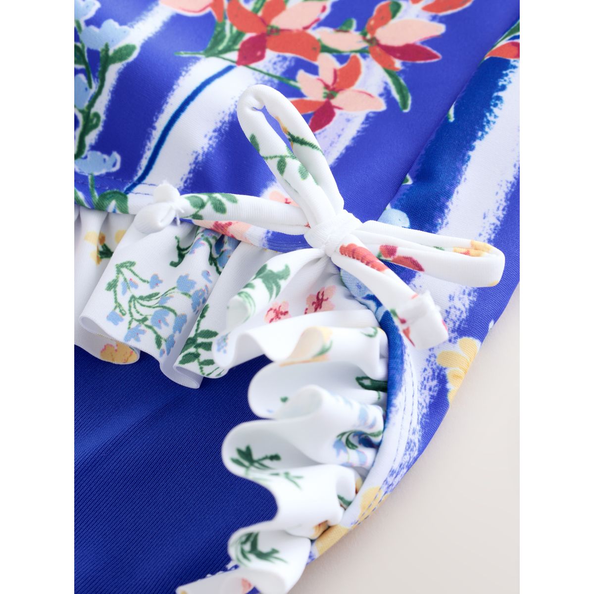 Maillot de bain à volants rayures florales bleues, NEXT