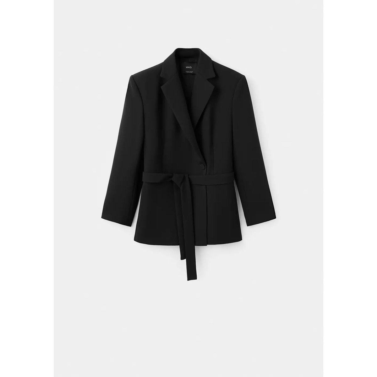 Blazer de costume croisé avec ceinture noir, MANGO