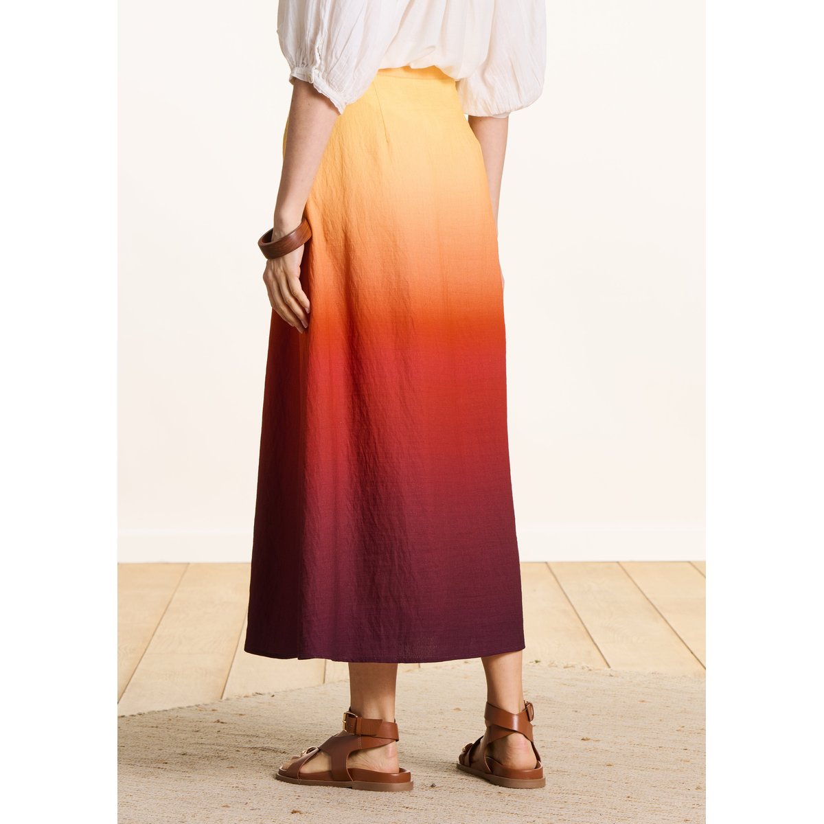 Jupe midi à imprimé tie & dye multicolore jaune/mahogany, LA FEE MARABOUTEE