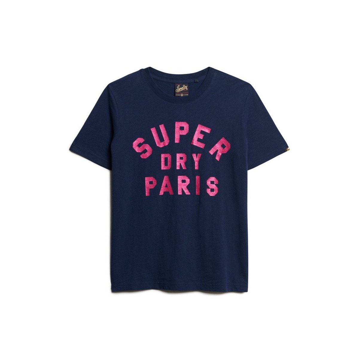 T-shirt décontracté avec logo pailleté bleu marine intense flammé, SUPERDRY