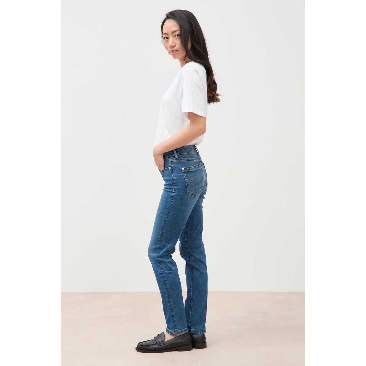 Jeans slim taille haute 7/8ème denim stone, BONOBO