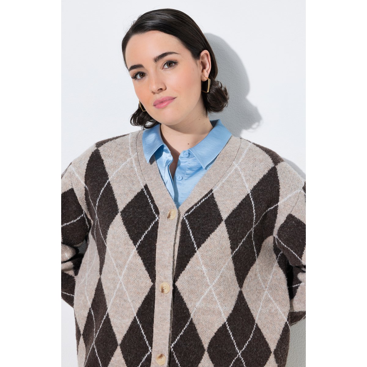 Cardigan motif losanges, encolure en V acajou, ULLA POPKEN