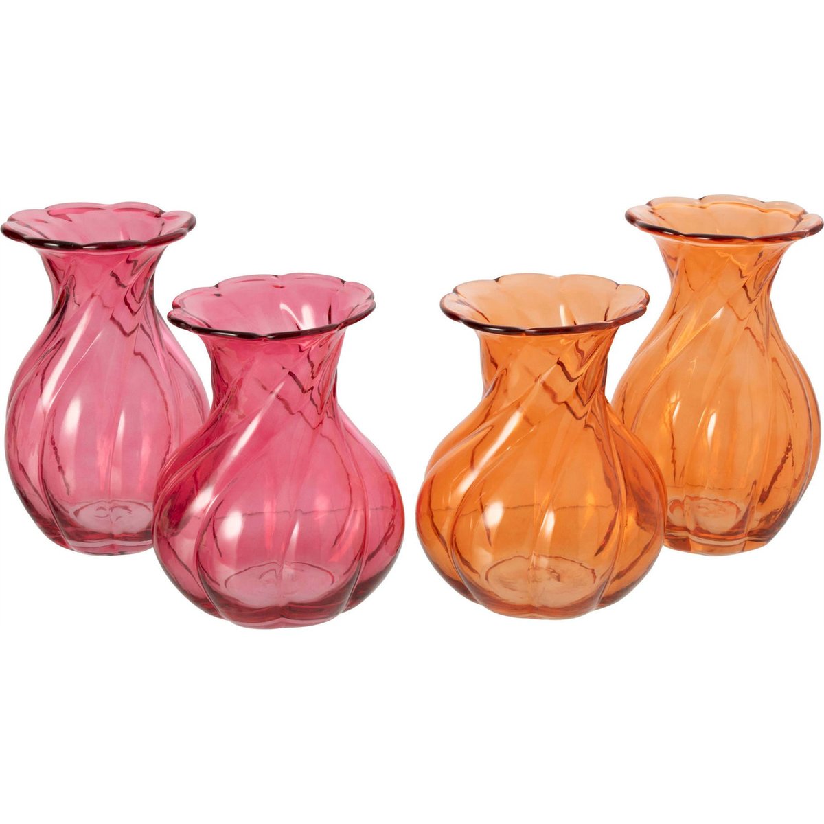 Vase en verre à relief, Lot de 2 orange et fuchsia, RECOLLECTION