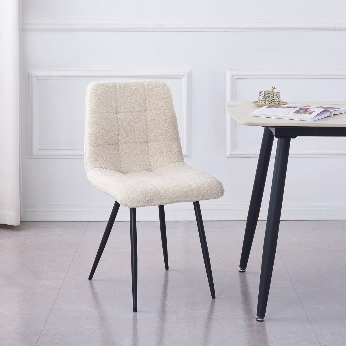 Lot de 2 chaises, métal et bouclette, BJORN blanc cassé, NORDLYS