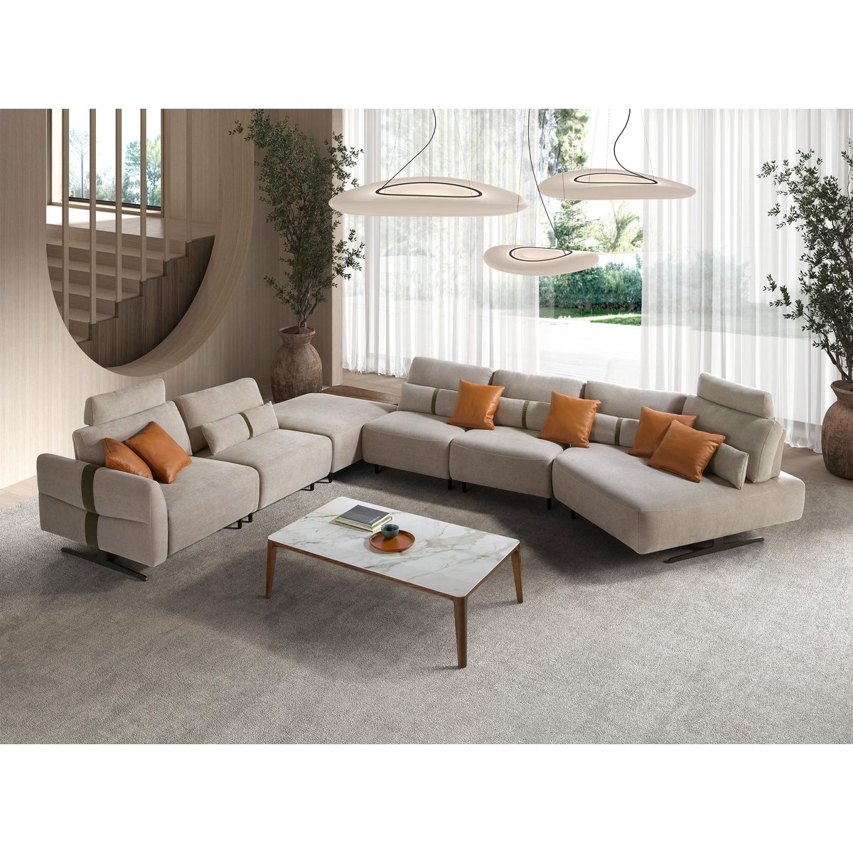 Canapé d'anglé relax modulable tissu sable | noir, ANGEL CERDA