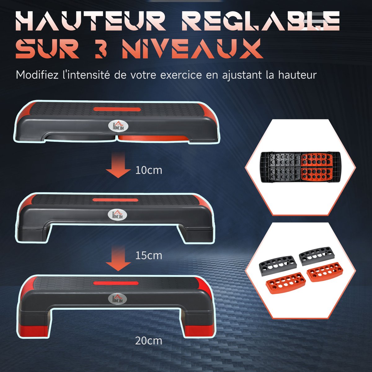 Stepper pour exercices d'aérobie PP Rouge et rouge, HOMCOM