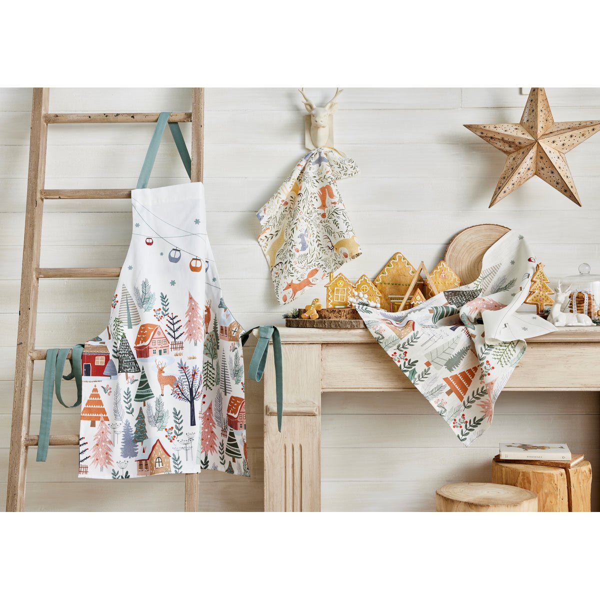 Torchon imprimé en lin SWEET FOREST gris, COUCKE