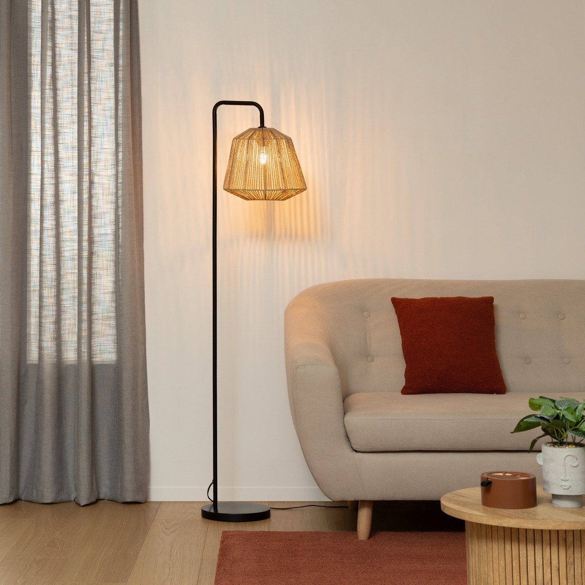 Lampadaire corde tressée JILY beige, ATMOSPHERA