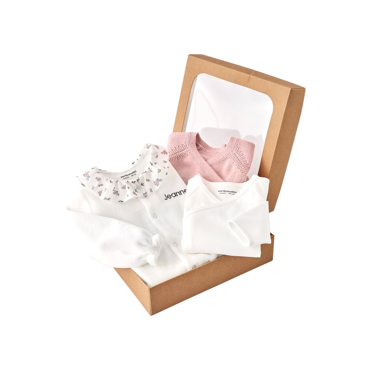 Ensemble bébé pyjama body gilet coffret cadeau naissance rose, VERTBAUDET