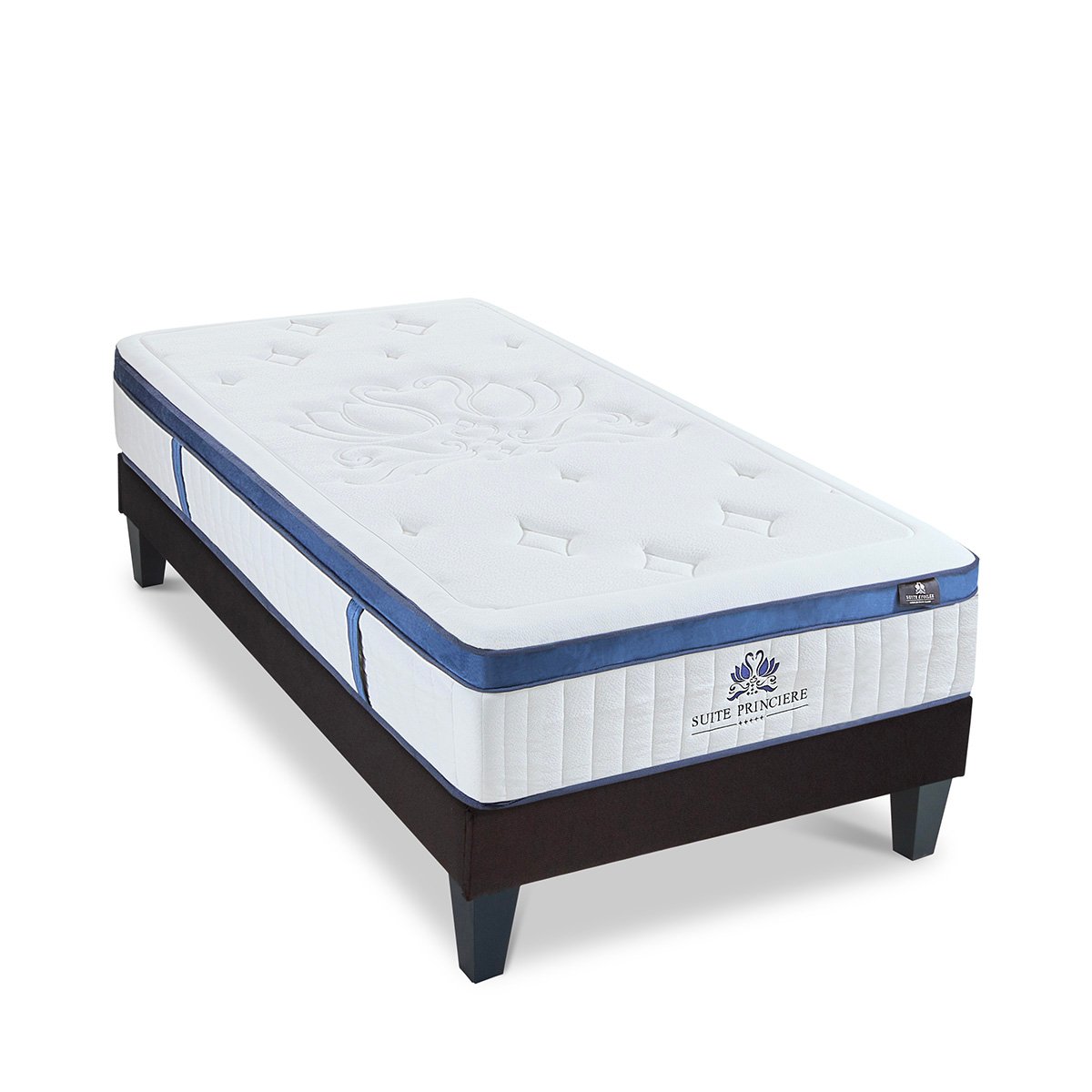 Ensemble Suite Princière 90x190 cm Matelas Micro-ressorts + Sommier Bois couleur unique, BELLECOUR
