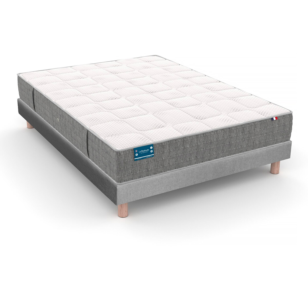 Ensemble matelas 672 ressorts, soutien très ferme, accueil moelleux et sommier gris chiné, LA REDOUTE INTERIEURS