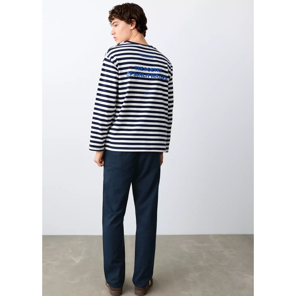 Pantalon lin coton bouton bleu marine, MANGO TEEN