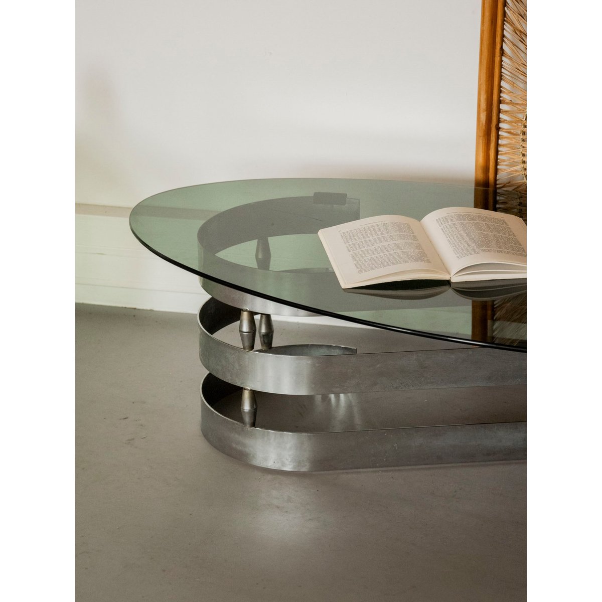 Table basse en verre fumé et inox Donna N°1546 - Bon état transparent, DEBONGOUT