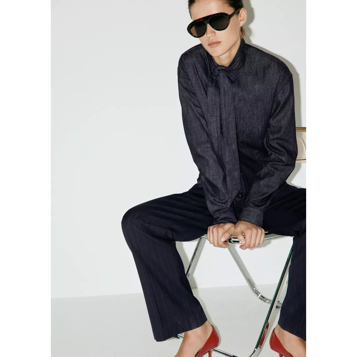 Chemise en jean nœud bleu, MANGO