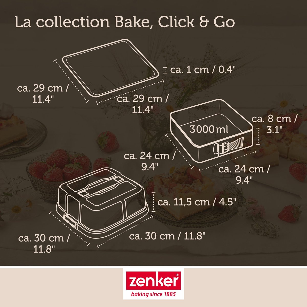 Lot de 2 moules à gâteaux 23/23 cm en acier BAKE CLICK AND GO noir, ZENKER