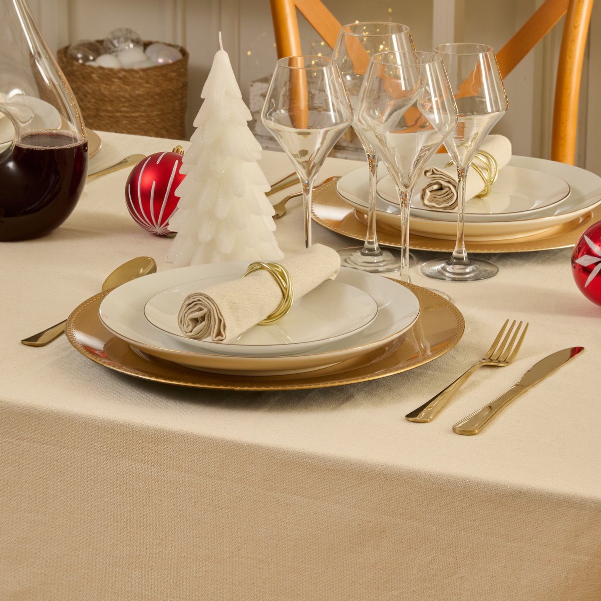 Lot de 4 serviettes de table en coton Lyeka beige beige, FEERIC LIGHTS & CHRISTMAS