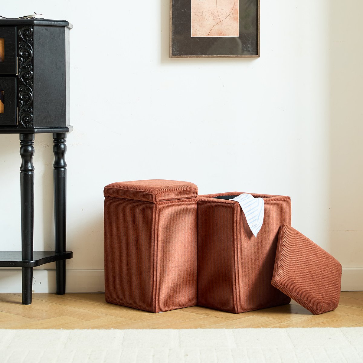 Pouf de salon, velours côtelé, DIPOLOG terracotta, NORDLYS