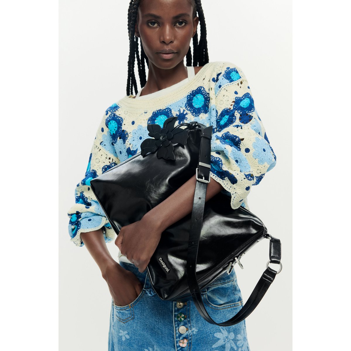 Grand sac effet cuir noir, DESIGUAL